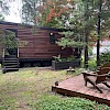 Cedar tiny home with deck and raised mulch basin