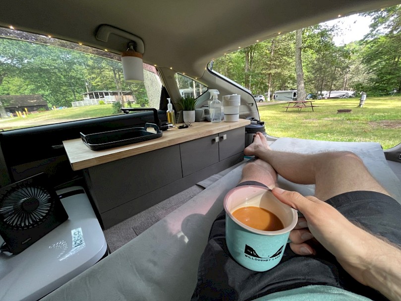 Coffee camping in a Prius